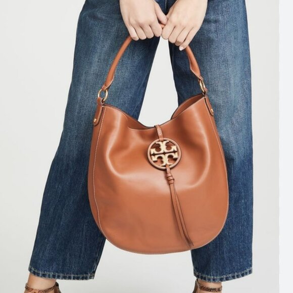 Tory Burch Metal Miller Slouchy Hobo With Long Strap Brown With Gold Hardware - Picture 3 of 16